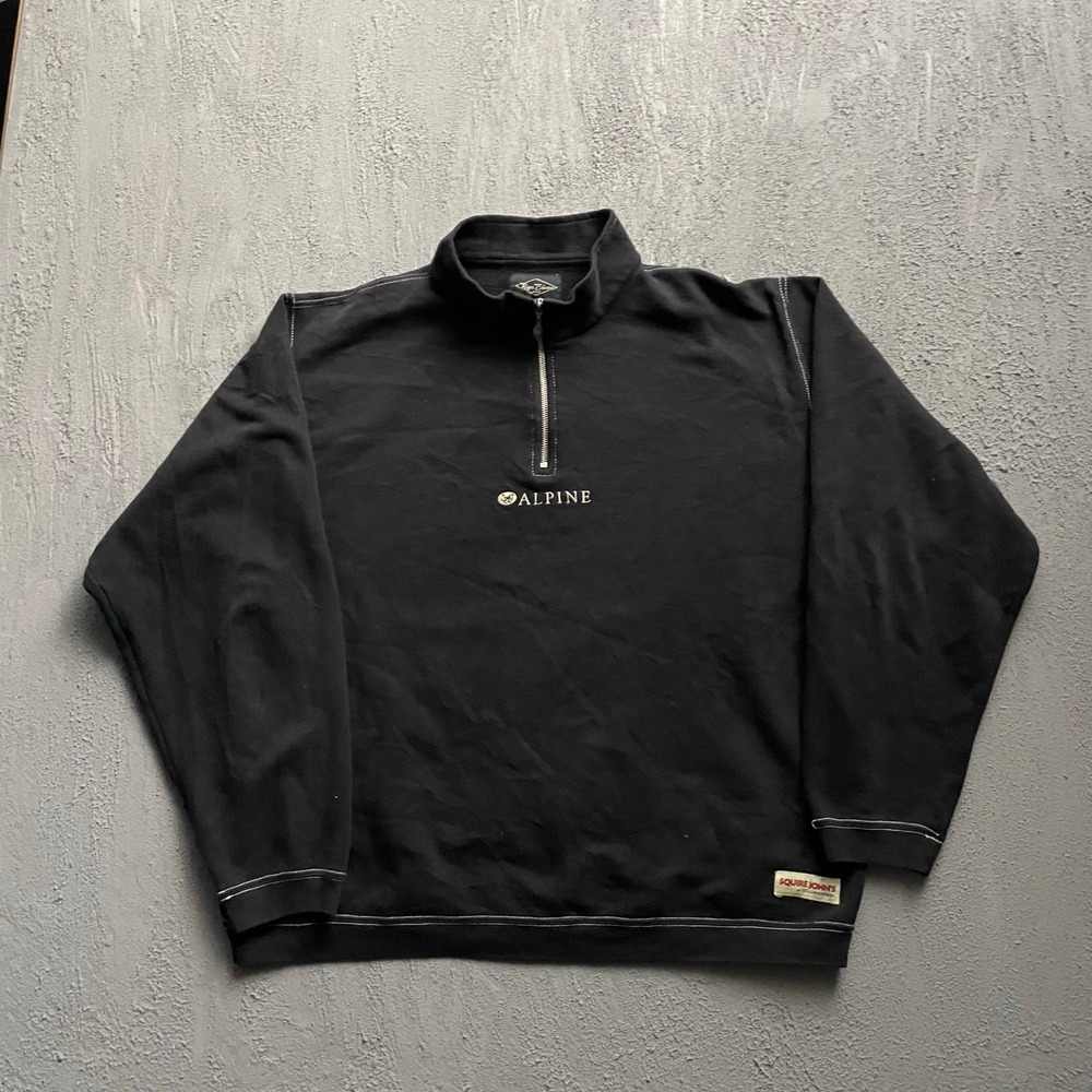 Vintage Alpine 1/4 Zip Sweatshirt‎ Mens Extra Large Black 1990s Roger Edwards